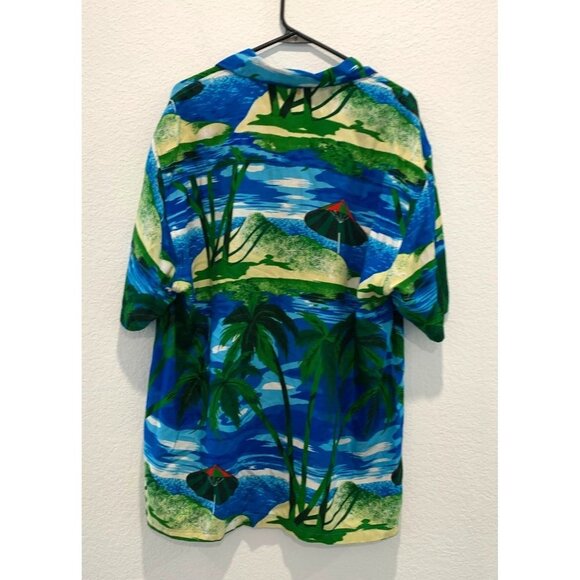 THUMBS UP FOR HIM Blue Aloha Hawaiian Shirt Palm Trees Beach Island L - Picture 7 of 9